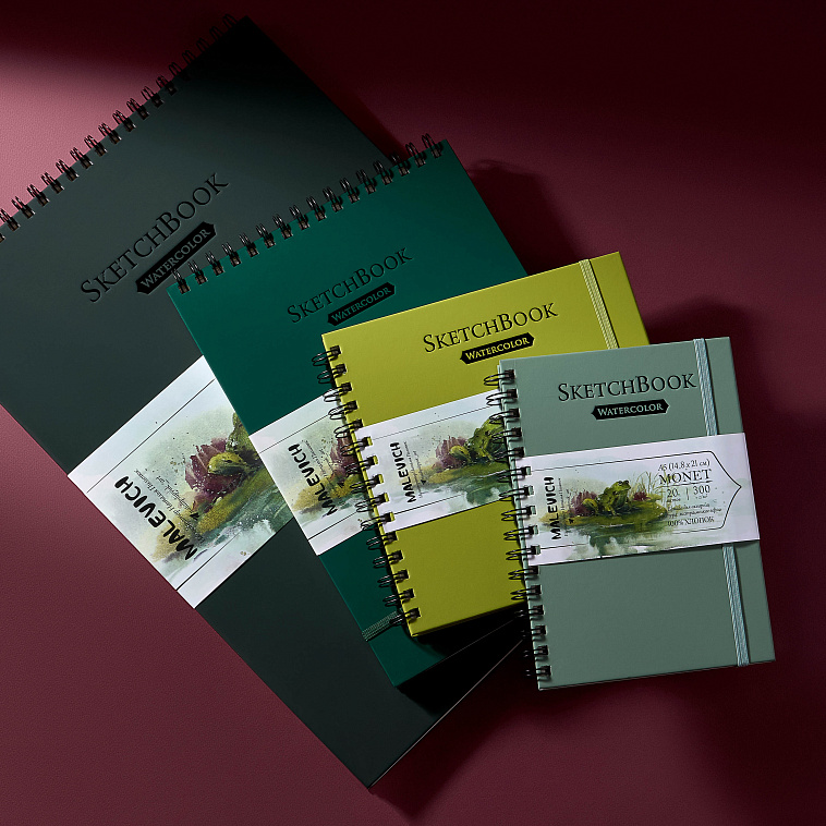 Скетчбук для акварели на спирали Малевичъ "Monet" А4 20 л 300 г, экстра-мелкое зерно 606x758